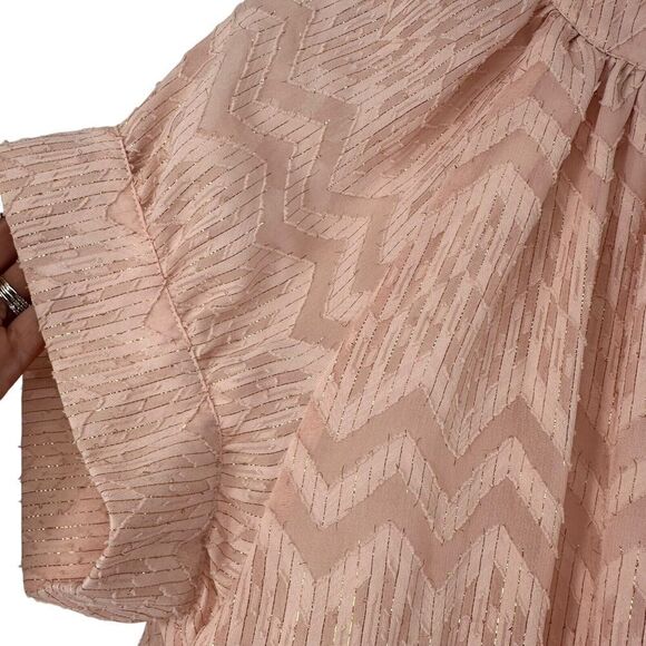 Opening Ceremony Top Pink Size S Short Sleeve Puff Ruffle Gold Thread Bow Back - Picture 3 of 11